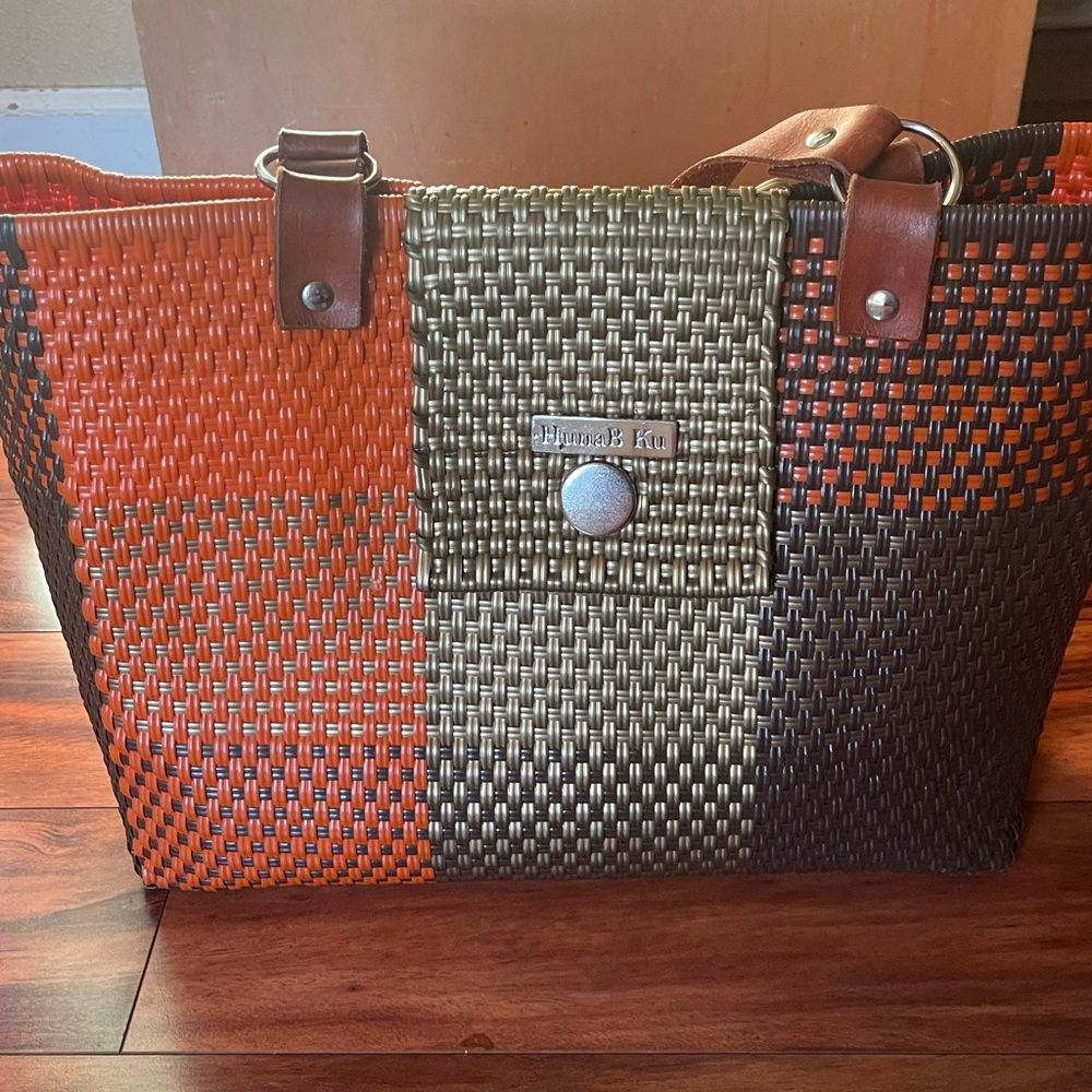 Woven Orange and Black Tote Bag